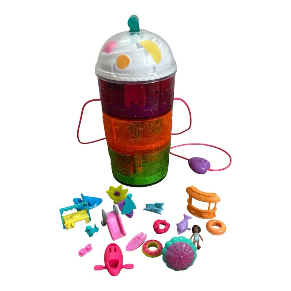 Polly Pocket Spin’n Surprise Compact Playset Tropical Smoothie Doll &Accessories